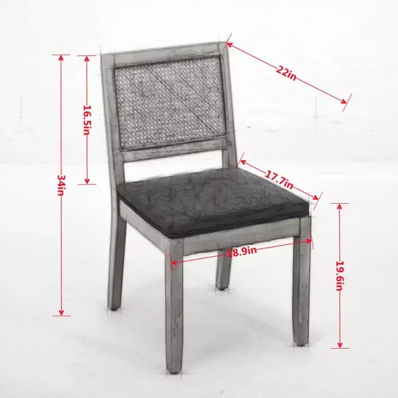 TUYOHW Farmhouse Rattan Dining Chairs Set of 2,Boho Style Side Chairs Soft Linen Upholstered,Solid Rubberwood Kitchen Chairs,Home Decor