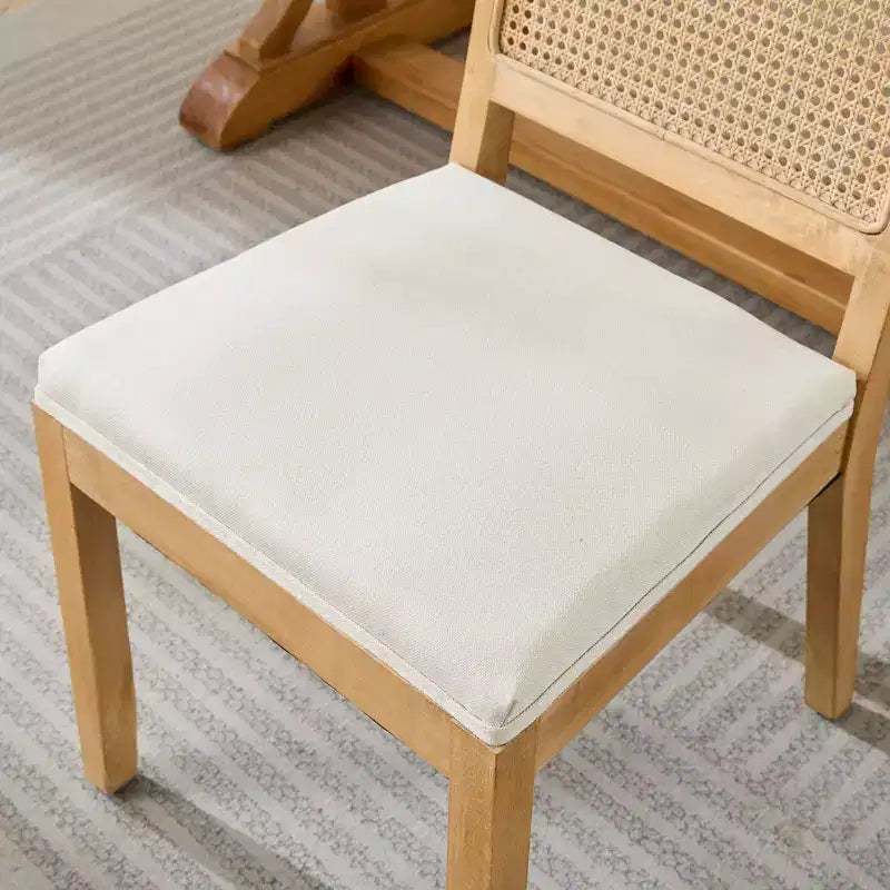 TUYOHW Farmhouse Rattan Dining Chairs Set of 2,Boho Style Side Chairs Soft Linen Upholstered,Solid Rubberwood Kitchen Chairs,Home Decor