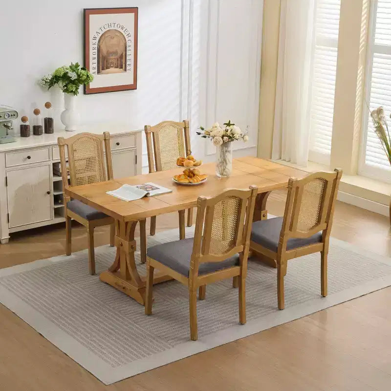 TUYOHW King Louis Chairs Set of 2,Rattan Back French Decor Side Chairs with Solid Rubberwood Legs,Soft Linen Upholstery,300lbs Capacity