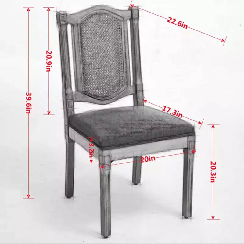 TUYOHW King Louis Chairs Set of 2,Rattan Back French Decor Side Chairs with Solid Rubberwood Legs,Soft Linen Upholstery,300lbs Capacity