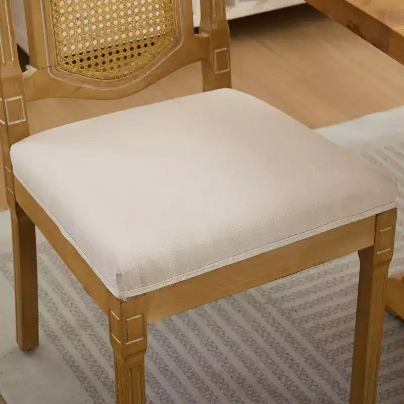 TUYOHW King Louis Chairs Set of 2,Rattan Back French Decor Side Chairs with Solid Rubberwood Legs,Soft Linen Upholstery,300lbs Capacity