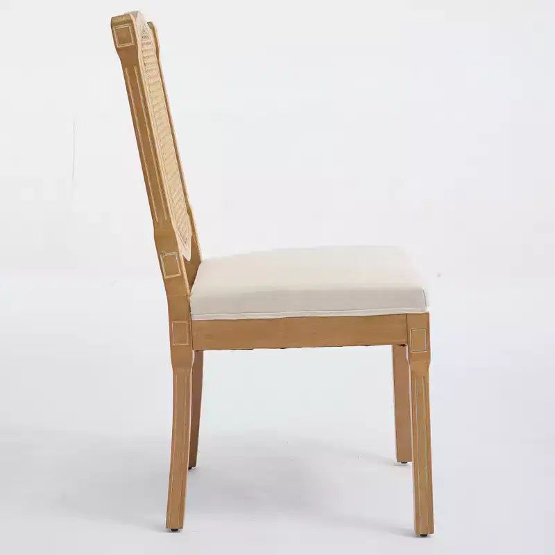 TUYOHW King Louis Chairs Set of 2,Rattan Back French Decor Side Chairs with Solid Rubberwood Legs,Soft Linen Upholstery,300lbs Capacity