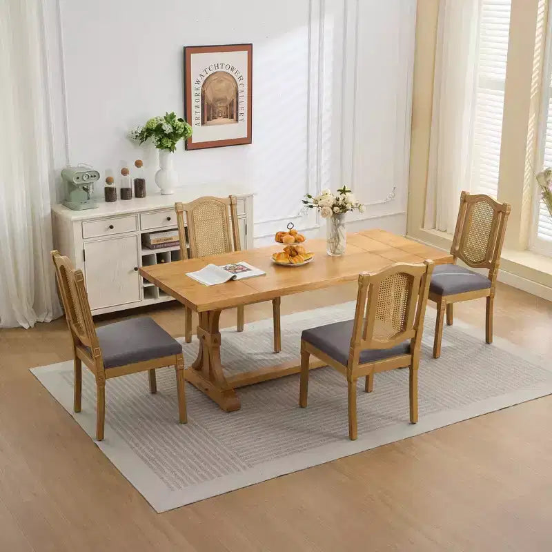 TUYOHW King Louis Chairs Set of 2,Rattan Back French Decor Side Chairs with Solid Rubberwood Legs,Soft Linen Upholstery,300lbs Capacity