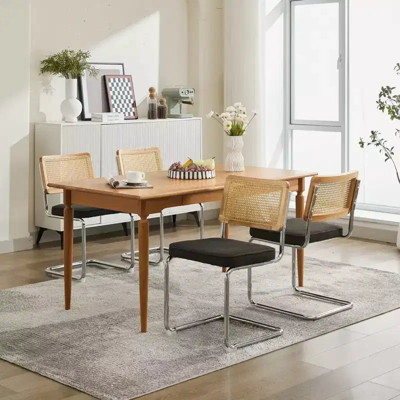 TUYOHW 2Pcs Modern Dining Chairs,Soft Linen Dining Room Chairs,Sturdy Side Chairs with Stainless Chrome Base & Rattan Back,360lbs Capacity