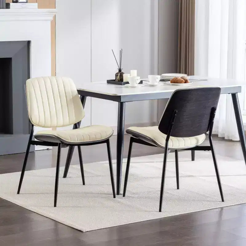 TUYOHW Modern Bentwood Dining Chairs,Set of 2,19H Ergonomic Side Chairs with Sturdy Metal Legs,Waterproof PU Leather/Soft Linen Dining Room Chairs