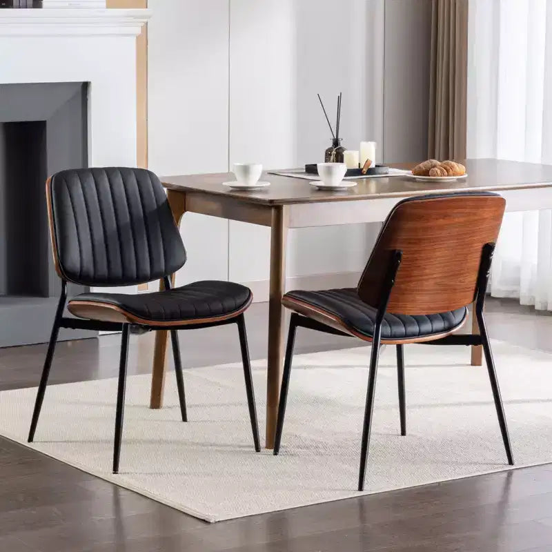 TUYOHW Modern Bentwood Dining Chairs,Set of 2,19H Ergonomic Side Chairs with Sturdy Metal Legs,Waterproof PU Leather/Soft Linen Dining Room Chairs