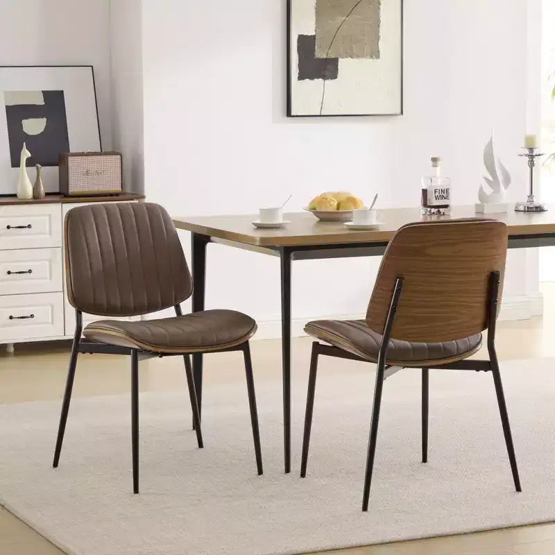 TUYOHW Modern Bentwood Dining Chairs,Set of 2,19H Ergonomic Side Chairs with Sturdy Metal Legs,Waterproof PU Leather/Soft Linen Dining Room Chairs