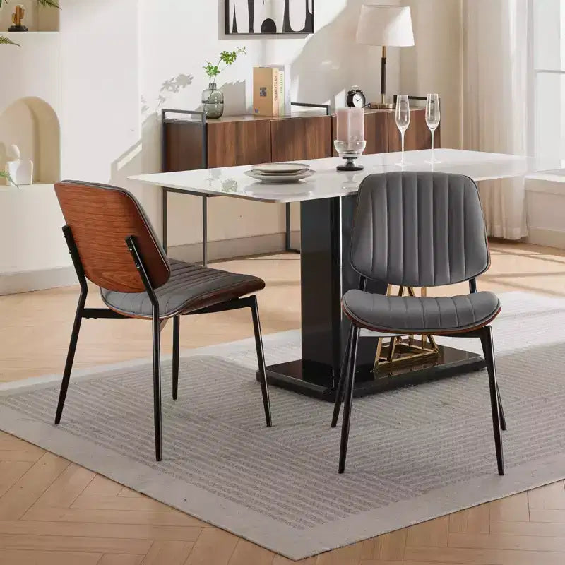 TUYOHW Modern Bentwood Dining Chairs,Set of 2,19H Ergonomic Side Chairs with Sturdy Metal Legs,Waterproof PU Leather/Soft Linen Dining Room Chairs