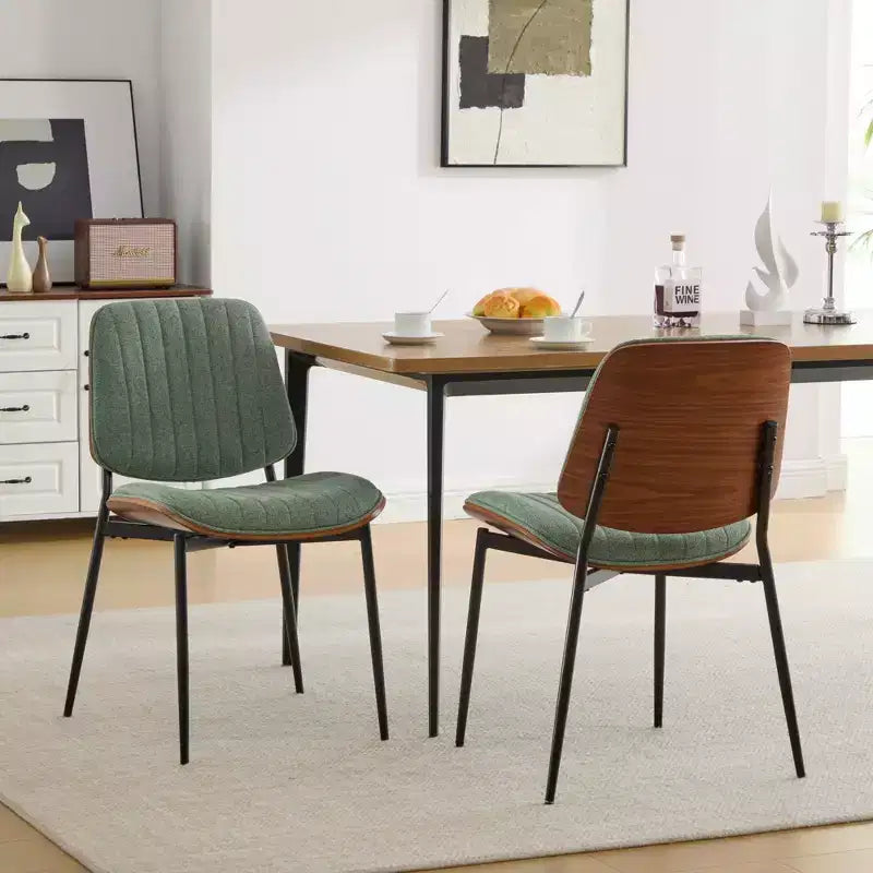 TUYOHW Modern Bentwood Dining Chairs,Set of 2,19H Ergonomic Side Chairs with Sturdy Metal Legs,Waterproof PU Leather/Soft Linen Dining Room Chairs