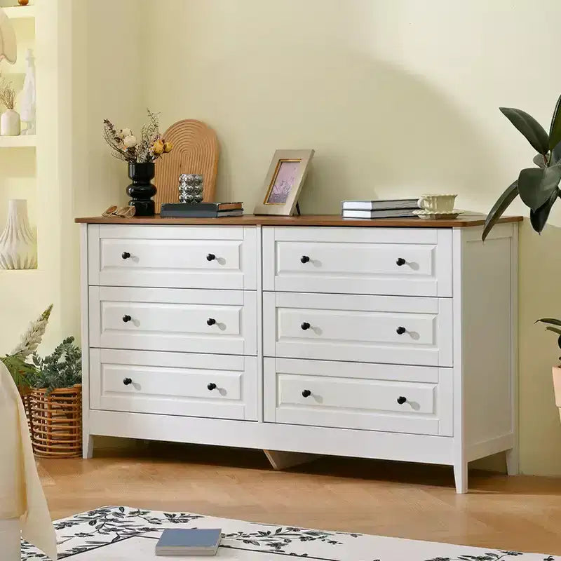 AEELLEEA Chest of Drawers 6 Drawer Organizer Storage Chest Cabinet for Bedroom Living Room Hallway Entryway White