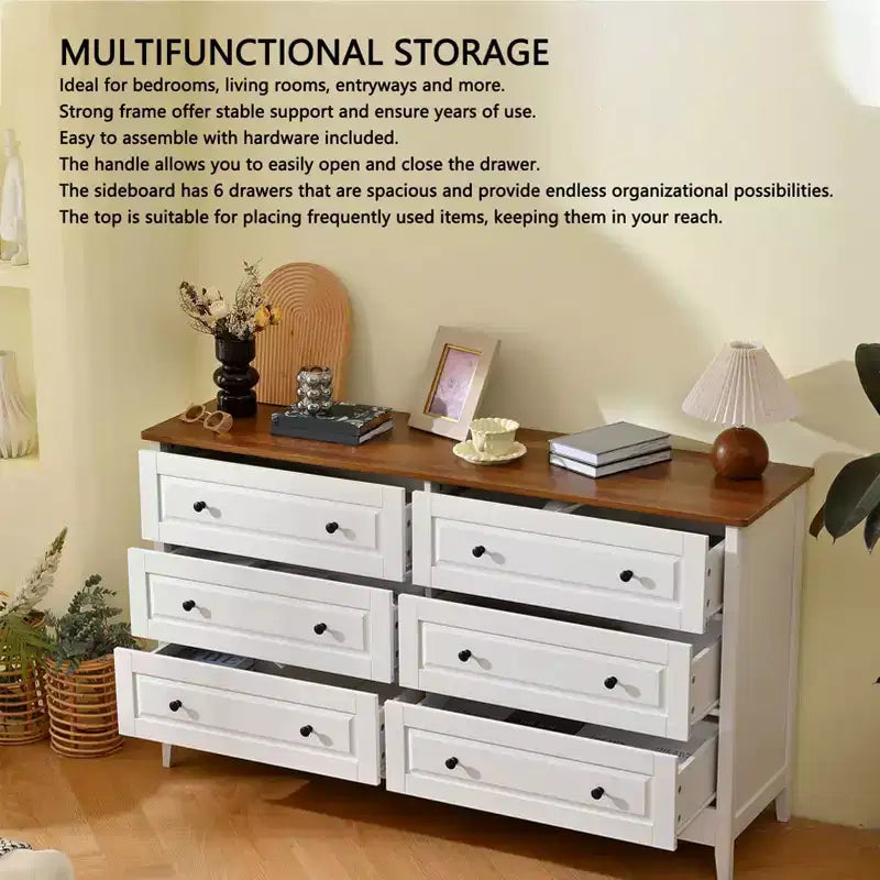 AEELLEEA Chest of Drawers 6 Drawer Organizer Storage Chest Cabinet for Bedroom Living Room Hallway Entryway White