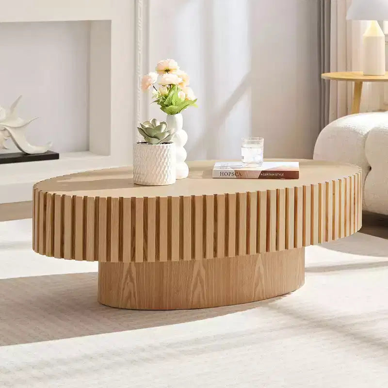 MAYEERTY 43.7 Inch Modern Oval Coffee Table, Handcrafted Center Table with Sturdy Pedestal for Living Room Bedroom Small Space