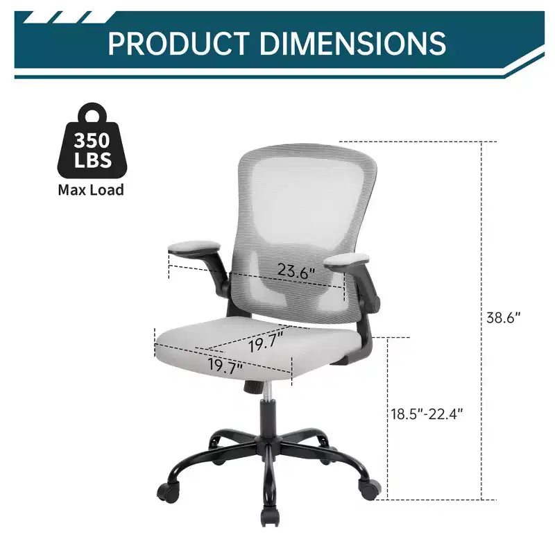 Mesh Office Chair with Adjustable Lumbar Support, -Up Armrest Rolling Work Chair, Comfy Computer Chair Gray