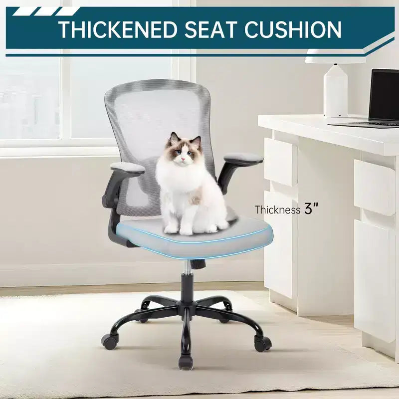 Mesh Office Chair with Adjustable Lumbar Support, -Up Armrest Rolling Work Chair, Comfy Computer Chair Gray