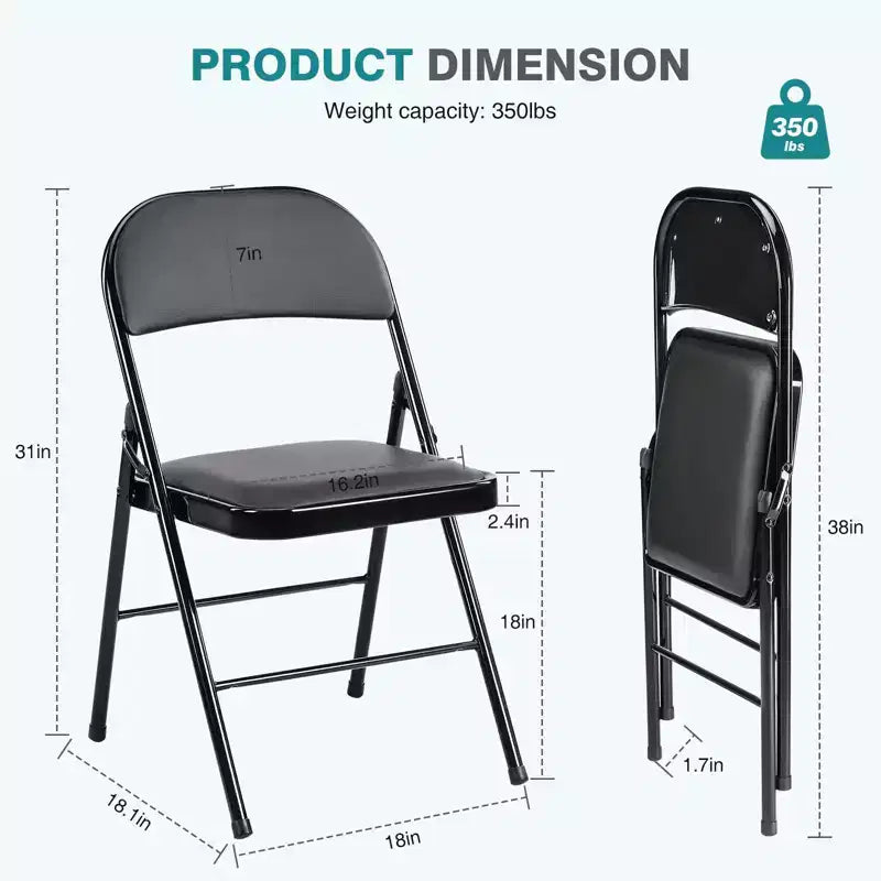 TUYOHW 18 Foldable Dining Chairs Set of 2/4,Waterproof Leather Side Chairs for Kitchen and Dining Room,Sturdy Metal Legs with 350lbs Capacity