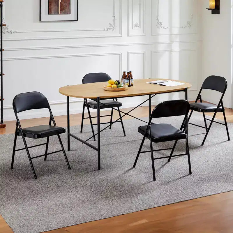TUYOHW 18 Foldable Dining Chairs Set of 2/4,Waterproof Leather Side Chairs for Kitchen and Dining Room,Sturdy Metal Legs with 350lbs Capacity