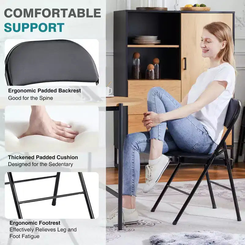 TUYOHW 18 Foldable Dining Chairs Set of 2/4,Waterproof Leather Side Chairs for Kitchen and Dining Room,Sturdy Metal Legs with 350lbs Capacity