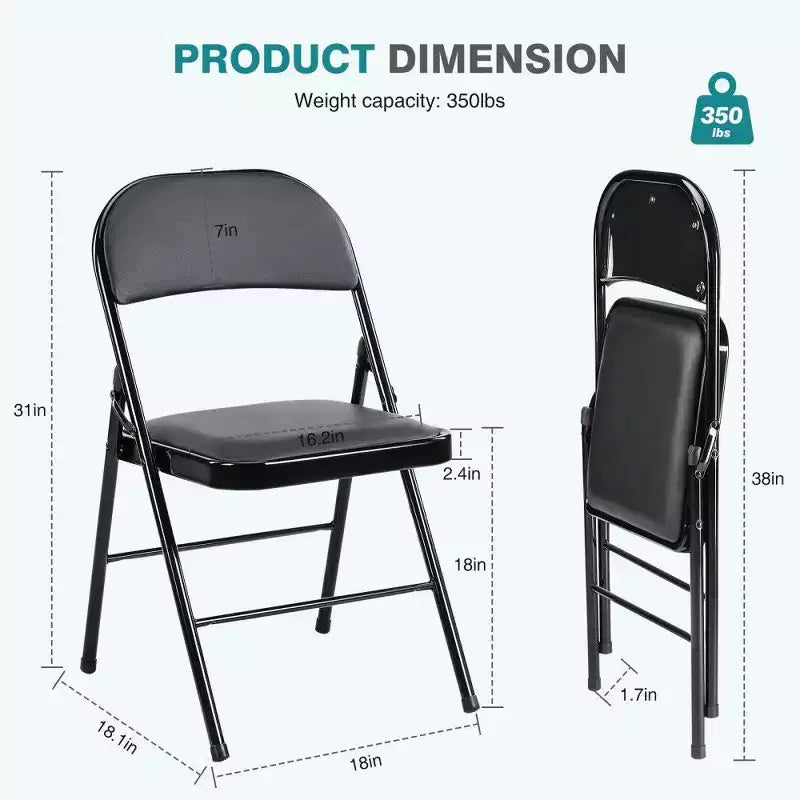 TUYOHW PU Leather Dining Chair with Padded Seat & Back,Armless Folding Chairs with Metal Frame for Indoor Outdoor Events,Party