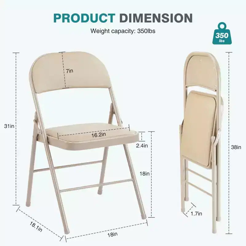 TUYOHW PU Leather Dining Chair with Padded Seat & Back,Armless Folding Chairs with Metal Frame for Indoor Outdoor Events,Party