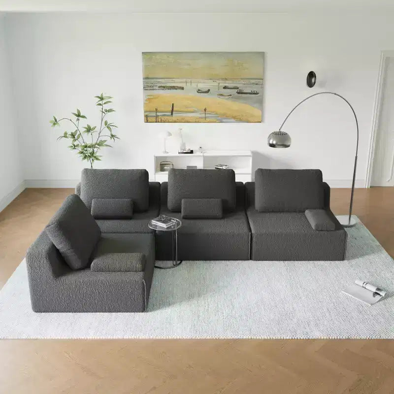 GDFStudio Brin 157.48'' Modern Modular Compressed Boucle 4-Seater Sectional Sofa