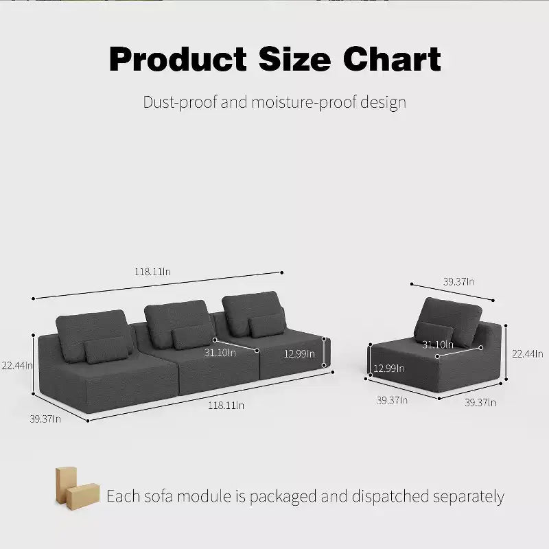 GDFStudio Brin 157.48'' Modern Modular Compressed Boucle 4-Seater Sectional Sofa