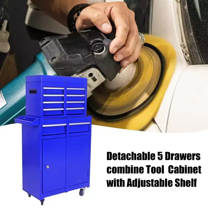 Rolling Tool Chest, 5 Drawer Lockable Tool Cabinet with 4 Wheels, Tool Chest Organizer with Secure Locking System, 2 in 1 Detachable Tool Box Storage