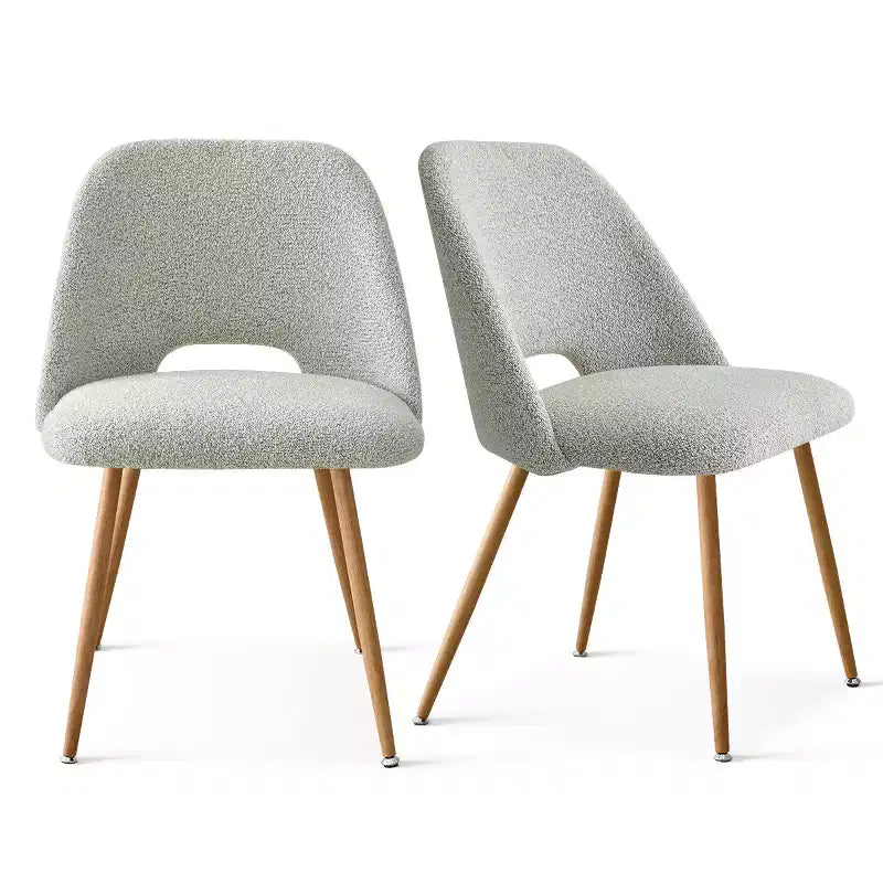 Boucl Upholstered Dining Chairs Set of 2, Modern Comfortable Kitchen Chairs with Curved Backrest and Metal Legs - Panipeachy
