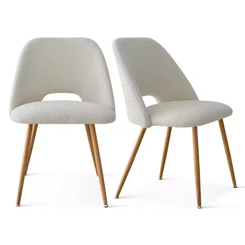 Boucl Upholstered Dining Chairs Set of 2, Modern Comfortable Kitchen Chairs with Curved Backrest and Metal Legs - Panipeachy