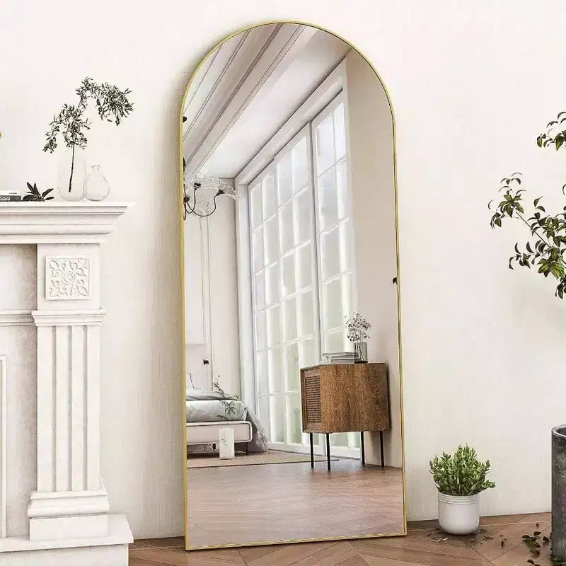 56 Inchx 21 Inch Full Length Mirror Arch Floor with Aluminum Alloy Frame Gold Standing Wall Mounted Leaning Large Bedroom