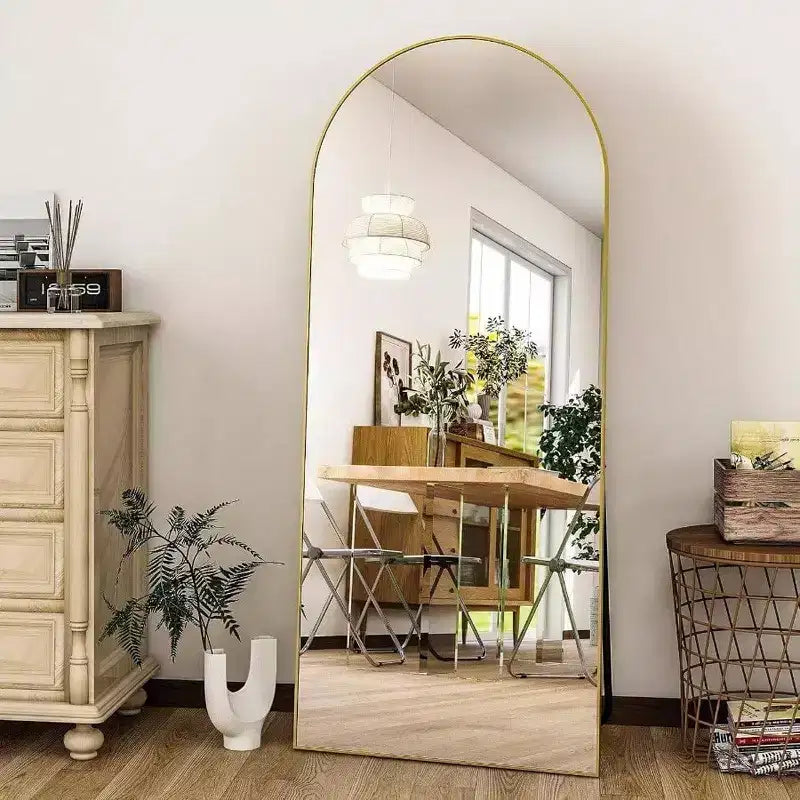 56 Inchx 21 Inch Full Length Mirror Arch Floor with Aluminum Alloy Frame Gold Standing Wall Mounted Leaning Large Bedroom