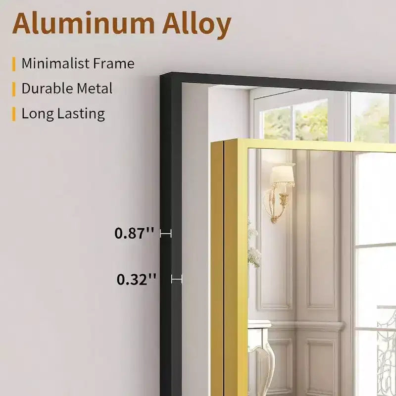 Mirror Full Length 21 inchx 57 inch Floor Mirror with Stand Aluminum Alloy Frame Black Standing Hanging or Leaning Against Wall