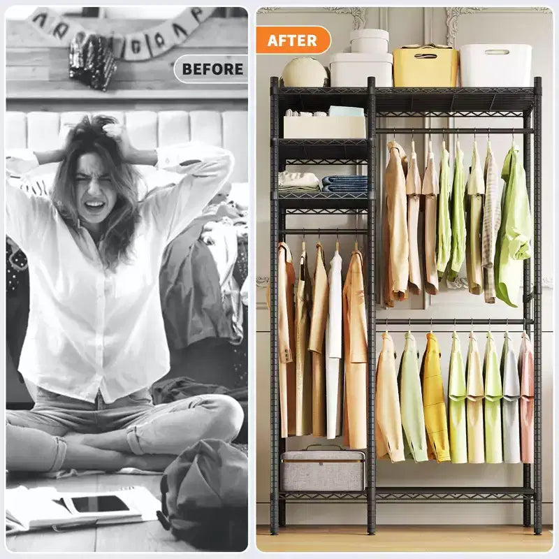 Heavy Duty Steel Clothing Rack with Shelves, Adjustable Freestanding Wardrobe System, 850lb Capacity, 45 or 73 Wide, Black