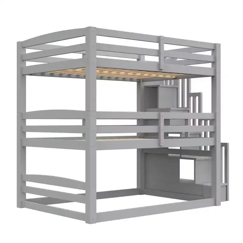 Full Size Triple Bunk Bed with Storage Staircase, Separate Design Wood Bed Frame - ModernLuxe