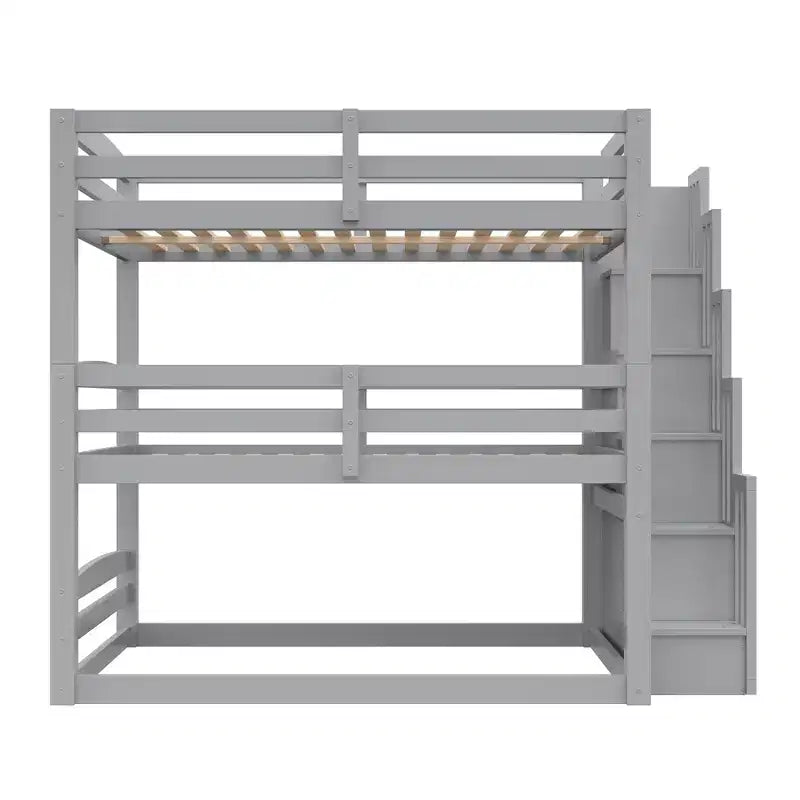 Full Size Triple Bunk Bed with Storage Staircase, Separate Design Wood Bed Frame - ModernLuxe