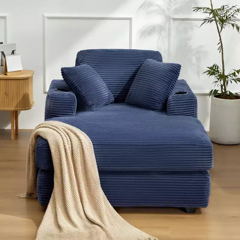 Hyleory Corduroy Chaise Lounge Chair Single Seater Recliner with Ottoman Modern Accent Chair for Living Room or Bedroom