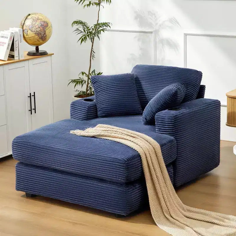 Hyleory Corduroy Chaise Lounge Chair Single Seater Recliner with Ottoman Modern Accent Chair for Living Room or Bedroom
