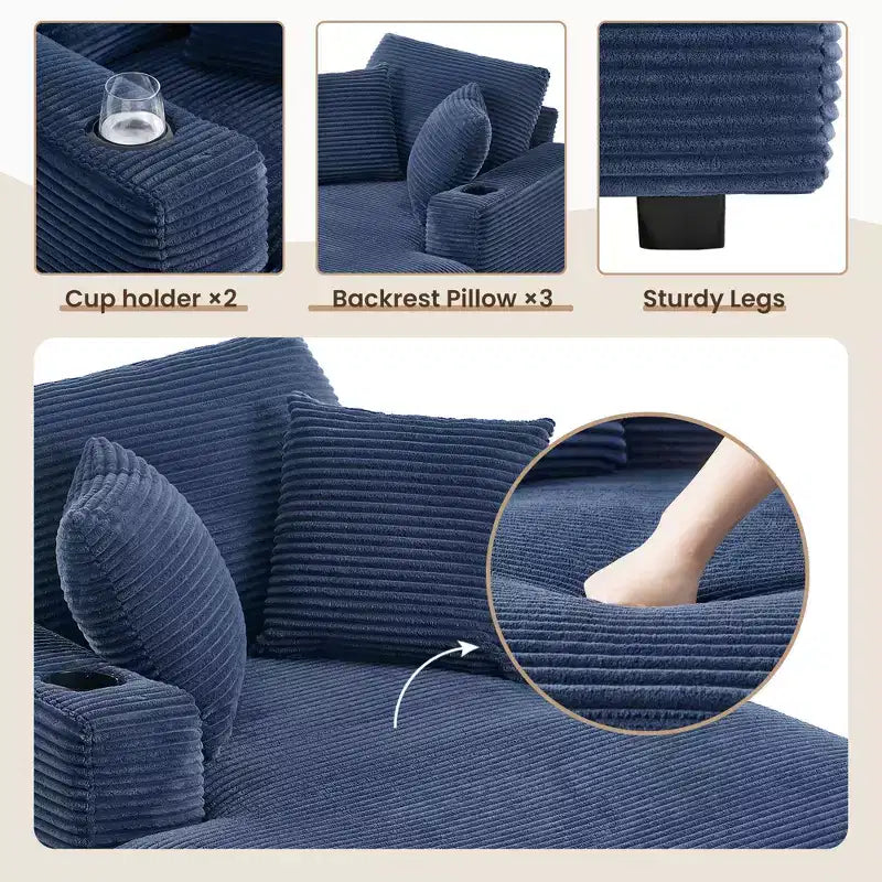 Hyleory Corduroy Chaise Lounge Chair Single Seater Recliner with Ottoman Modern Accent Chair for Living Room or Bedroom