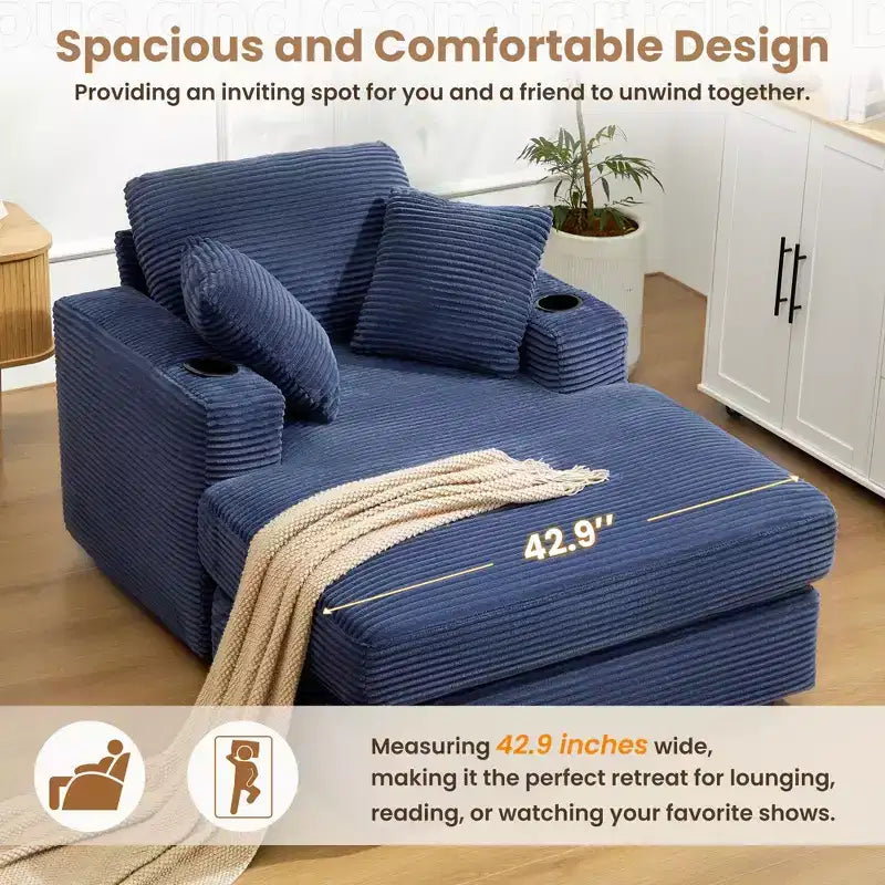Hyleory Corduroy Chaise Lounge Chair Single Seater Recliner with Ottoman Modern Accent Chair for Living Room or Bedroom