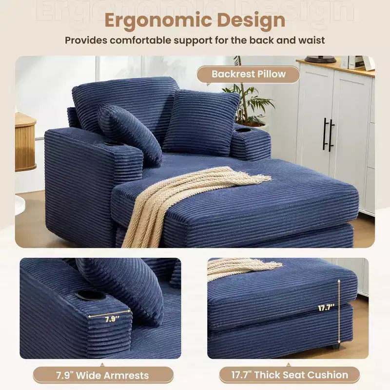 Hyleory Corduroy Chaise Lounge Chair Single Seater Recliner with Ottoman Modern Accent Chair for Living Room or Bedroom