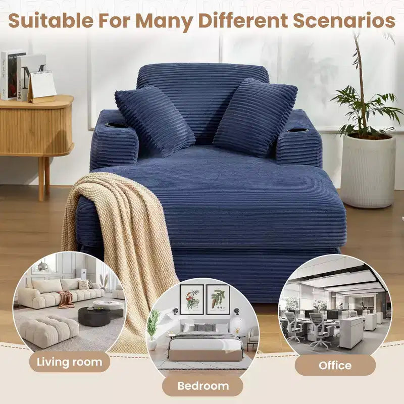 Hyleory Corduroy Chaise Lounge Chair Single Seater Recliner with Ottoman Modern Accent Chair for Living Room or Bedroom