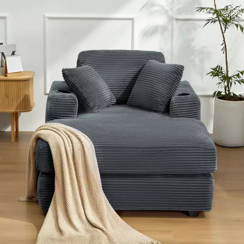 Hyleory Corduroy Chaise Lounge Chair Single Seater Recliner with Ottoman Modern Accent Chair for Living Room or Bedroom