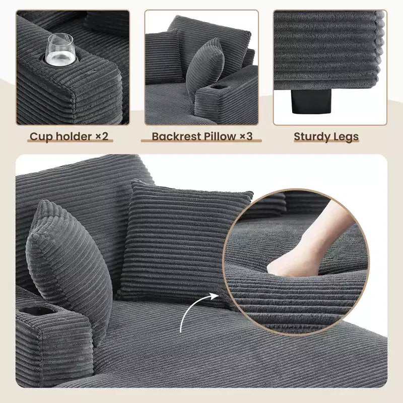 Hyleory Corduroy Chaise Lounge Chair Single Seater Recliner with Ottoman Modern Accent Chair for Living Room or Bedroom