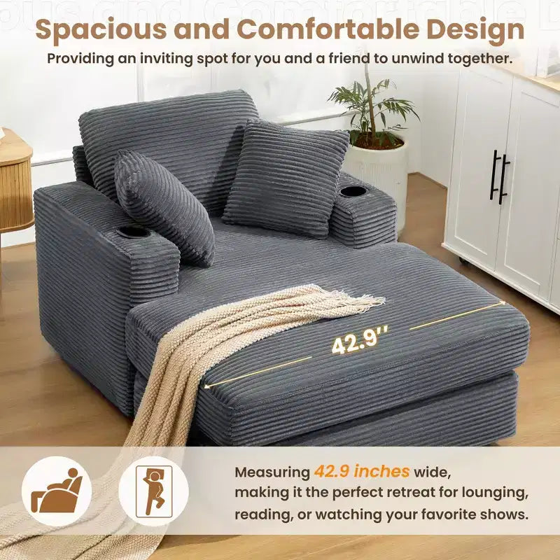 Hyleory Corduroy Chaise Lounge Chair Single Seater Recliner with Ottoman Modern Accent Chair for Living Room or Bedroom
