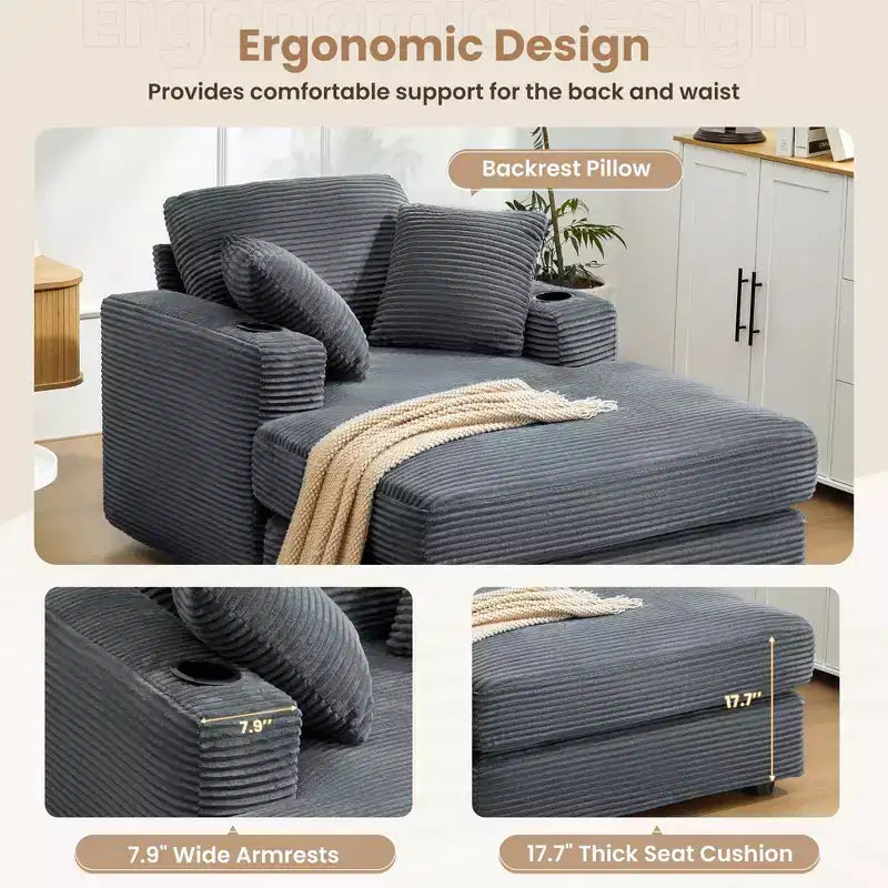 Hyleory Corduroy Chaise Lounge Chair Single Seater Recliner with Ottoman Modern Accent Chair for Living Room or Bedroom