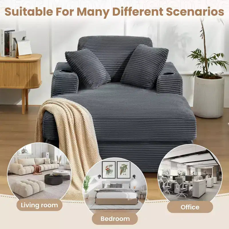 Hyleory Corduroy Chaise Lounge Chair Single Seater Recliner with Ottoman Modern Accent Chair for Living Room or Bedroom