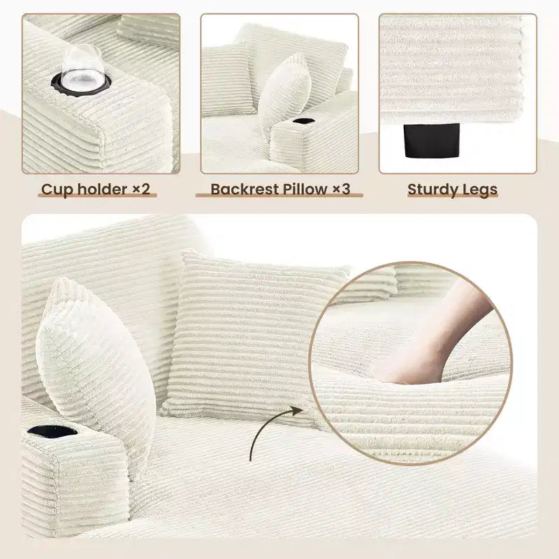 Hyleory Corduroy Chaise Lounge Chair Single Seater Recliner with Ottoman Modern Accent Chair for Living Room or Bedroom