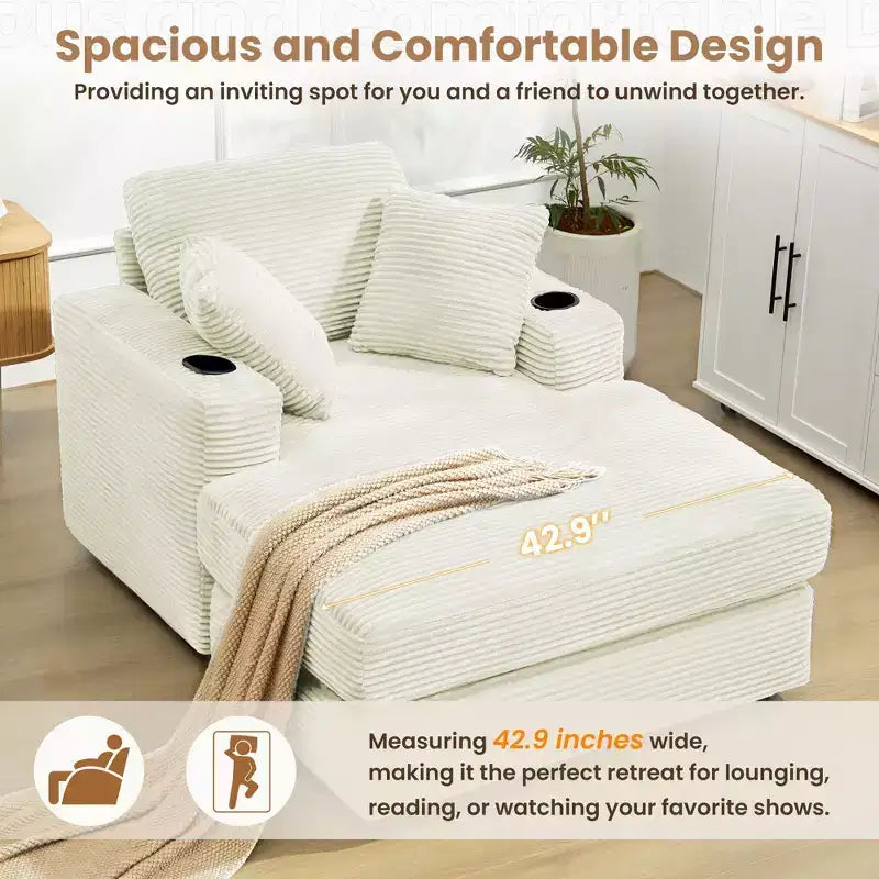 Hyleory Corduroy Chaise Lounge Chair Single Seater Recliner with Ottoman Modern Accent Chair for Living Room or Bedroom