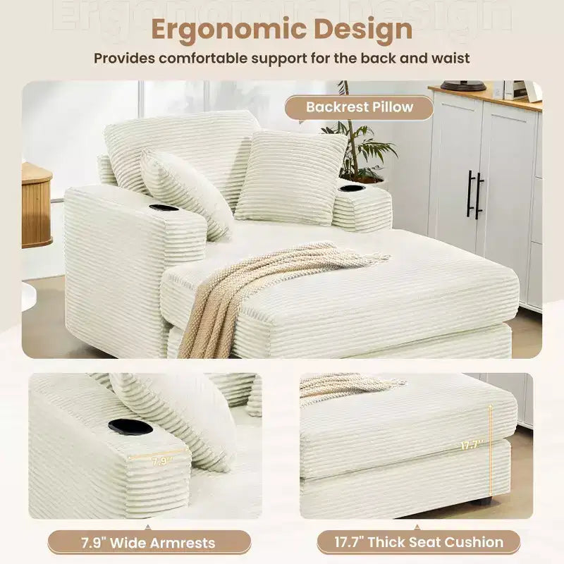 Hyleory Corduroy Chaise Lounge Chair Single Seater Recliner with Ottoman Modern Accent Chair for Living Room or Bedroom