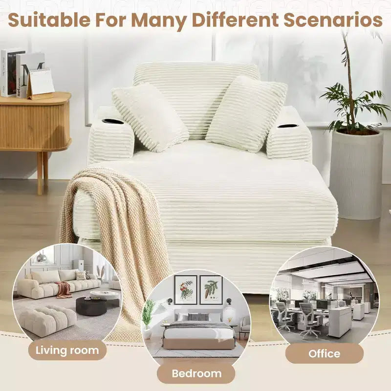 Hyleory Corduroy Chaise Lounge Chair Single Seater Recliner with Ottoman Modern Accent Chair for Living Room or Bedroom
