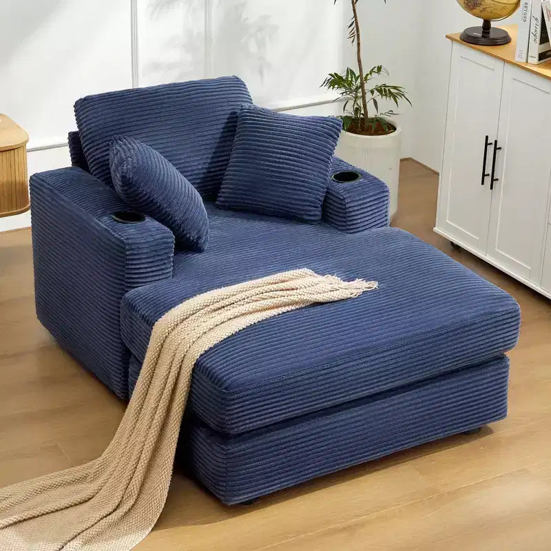 Hyleory Corduroy Chaise Lounge Chair Single Seater Recliner with Ottoman Modern Accent Chair for Living Room or Bedroom